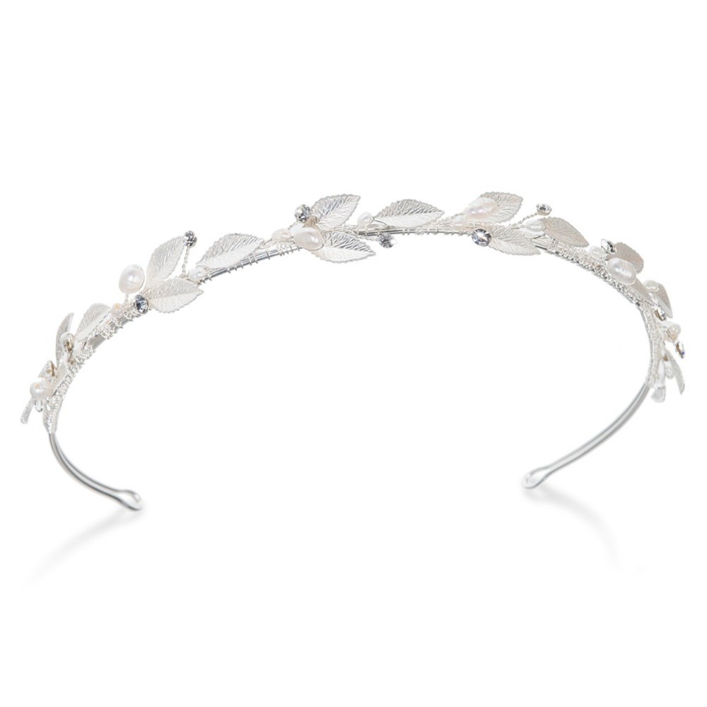 Photograph: Ivory and Co Pearl Dream Silver Enamelled Leaves Wedding Headband