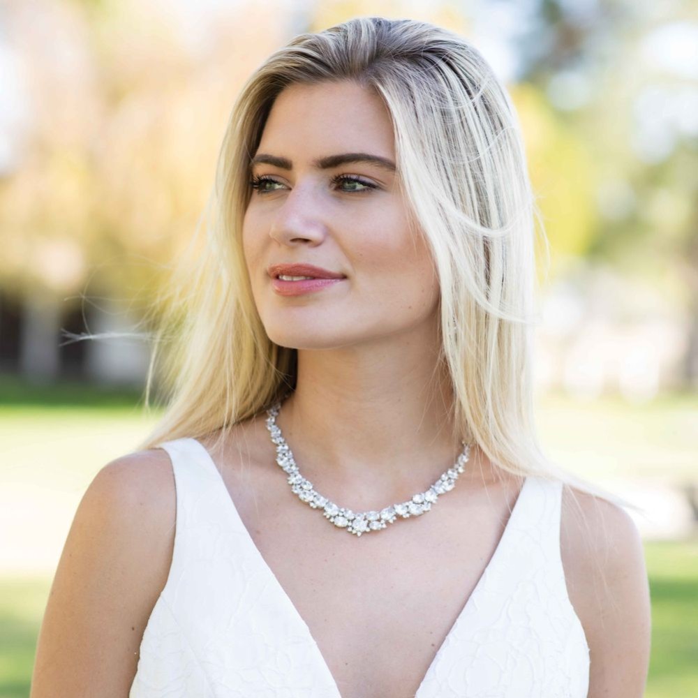 Photograph: Ivory and Co Peninsula Cubic Zirconia Wedding Necklace