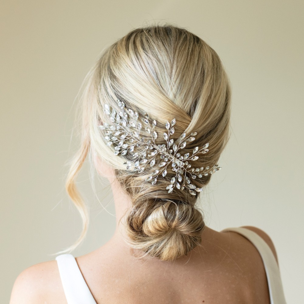 Photograph of Ivory and Co Serenade Silver Statement Crystal Spray Wedding Hair Clip