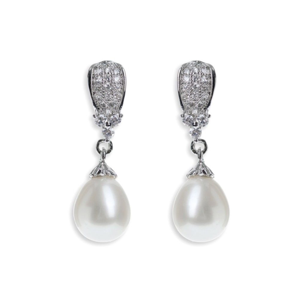 Photograph of Ivory and Co Serrano Pearl Drop Wedding Earrings