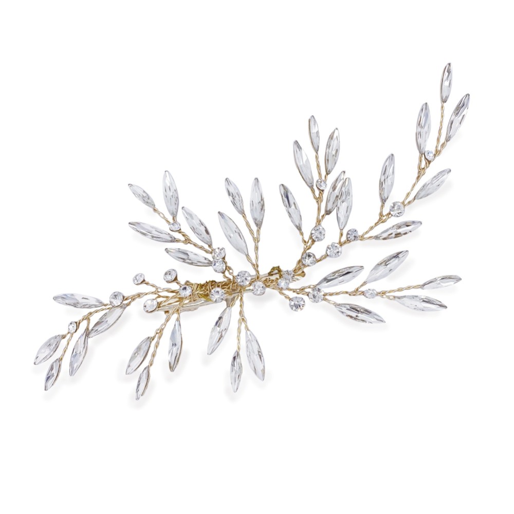 Photograph of Ivory and Co Sunflower Gold Crystal Spray Wedding Hair Clip