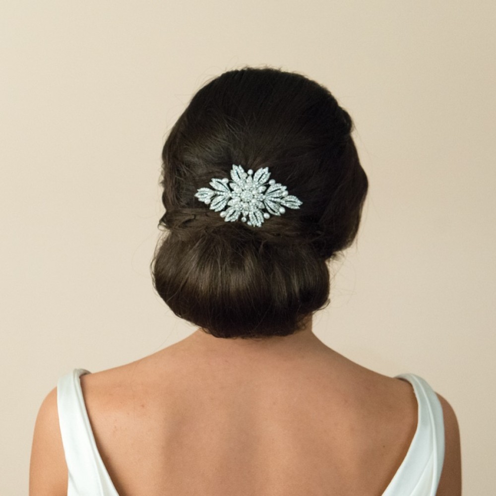 Photograph of Ivory and Co Ursula Pearl and Crystal Floral Bridal Hair Comb