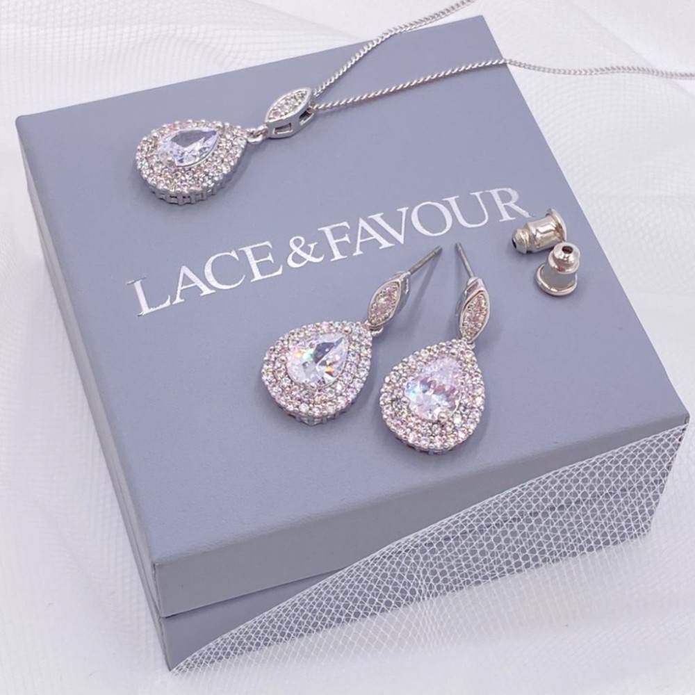 Photograph of Izzie Crystal Embellished Teardrop Bridal Jewellery Set