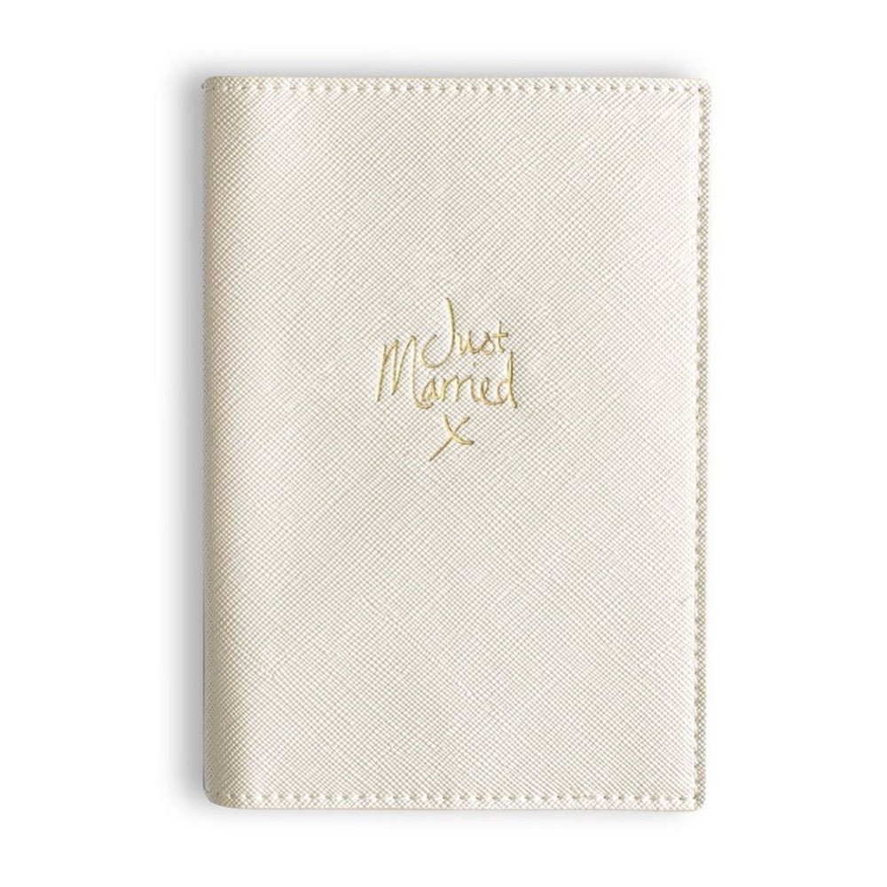 Photograph of Katie Loxton 'Just Married' Metallic White Passport Cover