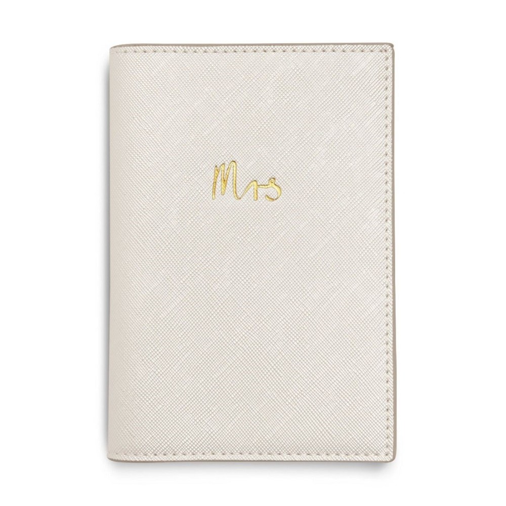 Photograph of Katie Loxton 'Mrs' Pearlescent White Passport Holder