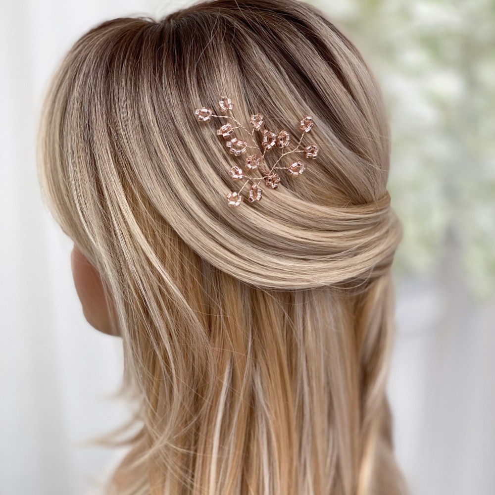 Photograph of Livy Rose Gold Beaded Wedding Hair Pin
