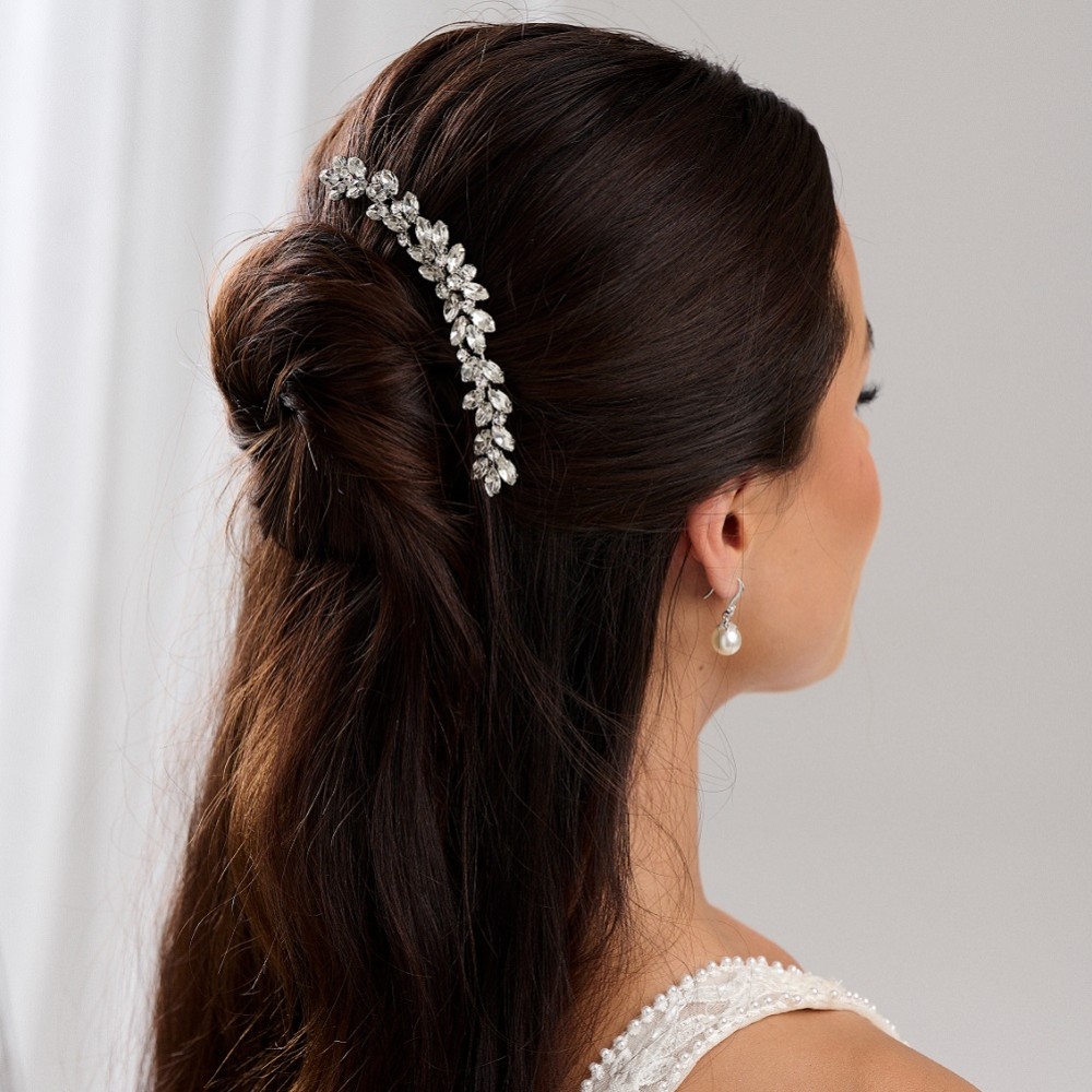 Photograph of Luna Silver Small Crystal Embellished Wedding Hair Comb