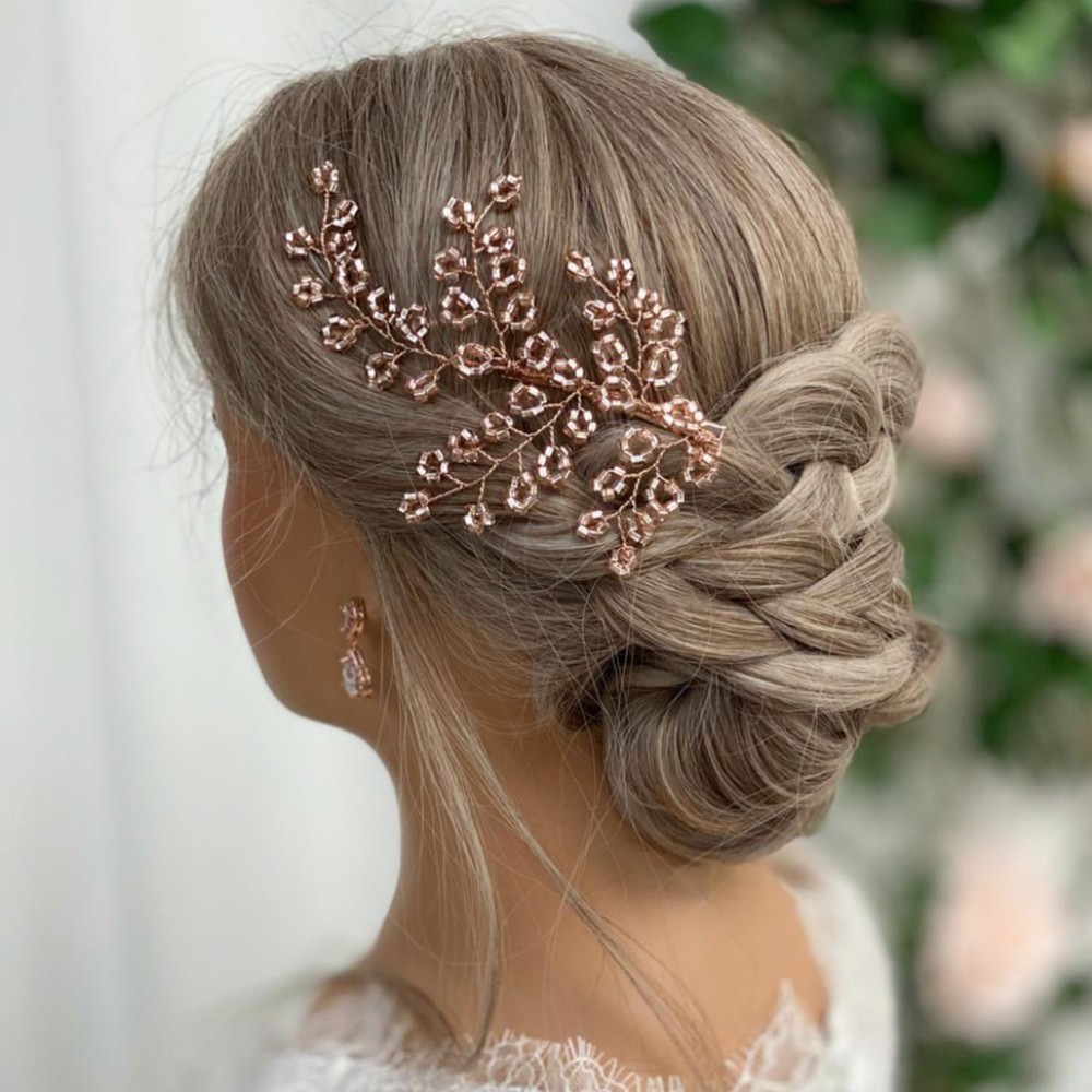 Photograph of Lysette Rose Gold Beaded Wedding Hair Clip