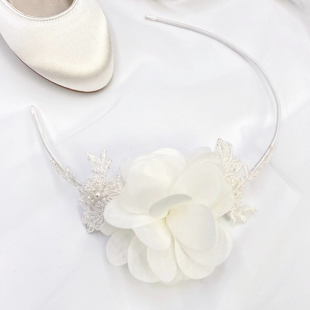 Photograph of Maisie Ivory Lace and Flower Children's Side Headband