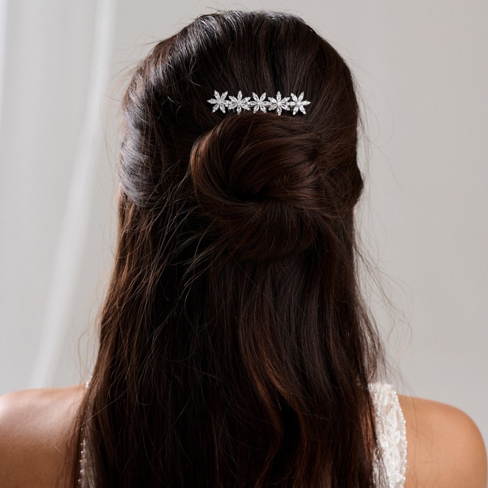 Photograph of Moonflower Floral Dainty Crystal Wedding Hair Comb
