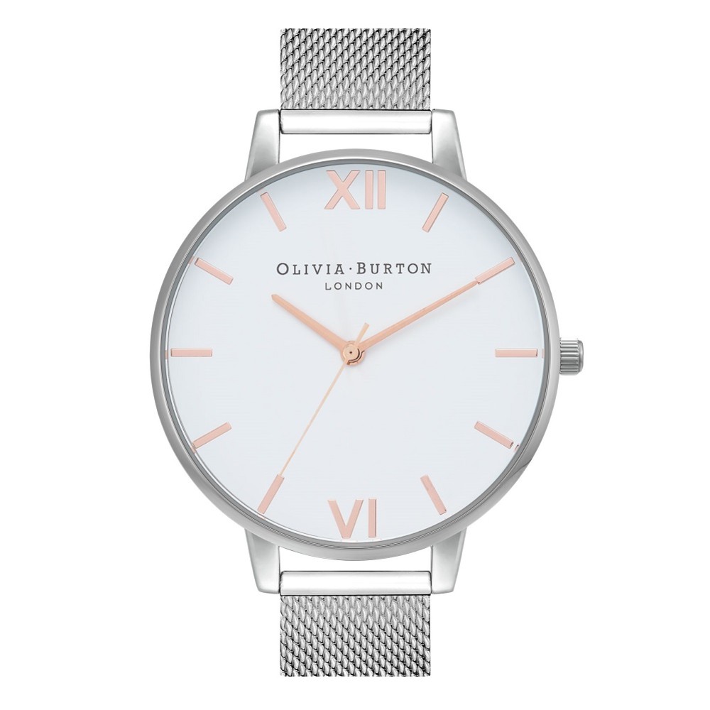 Photograph: Olivia Burton Classic 38mm White and Silver Mesh Watch