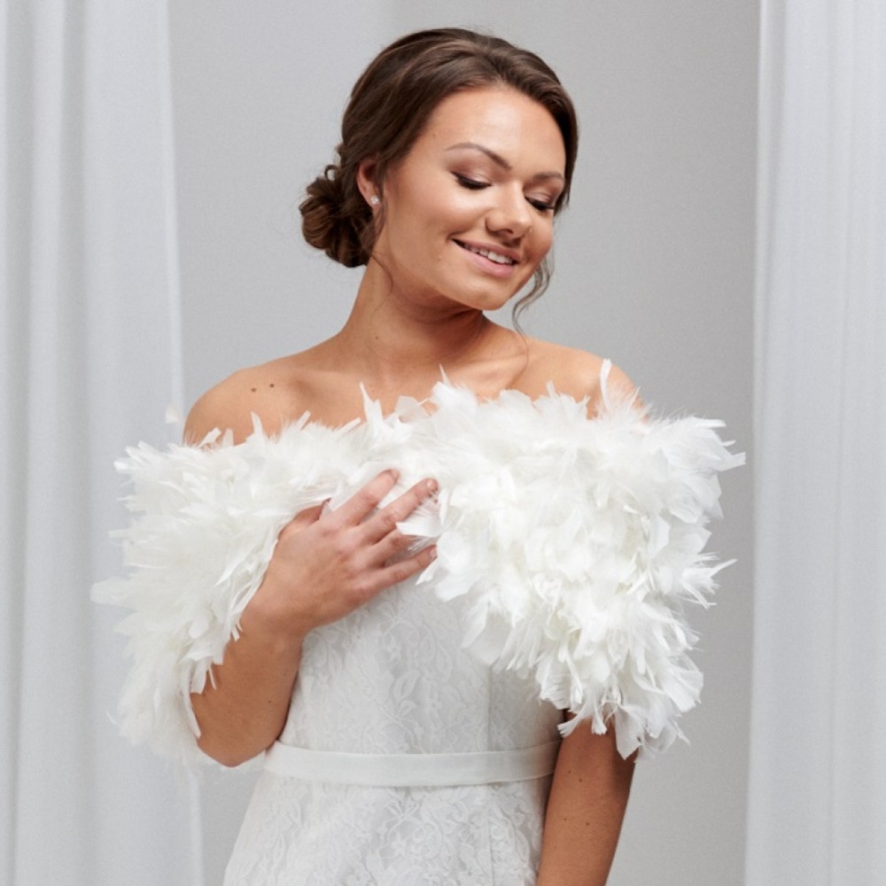Photograph of Olivia Ivory Ruffle Feather Bridal Stole