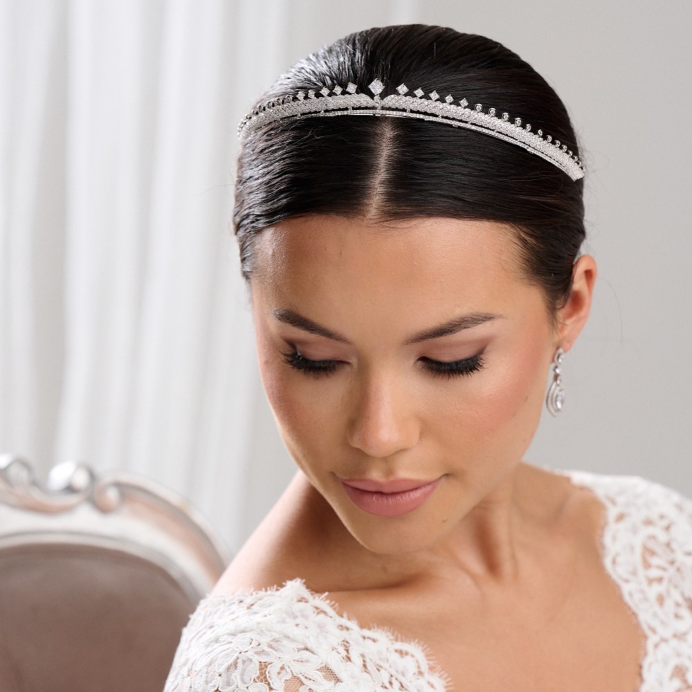 Photograph of Olympia Vintage Inspired Low Crystal Bridal Tiara