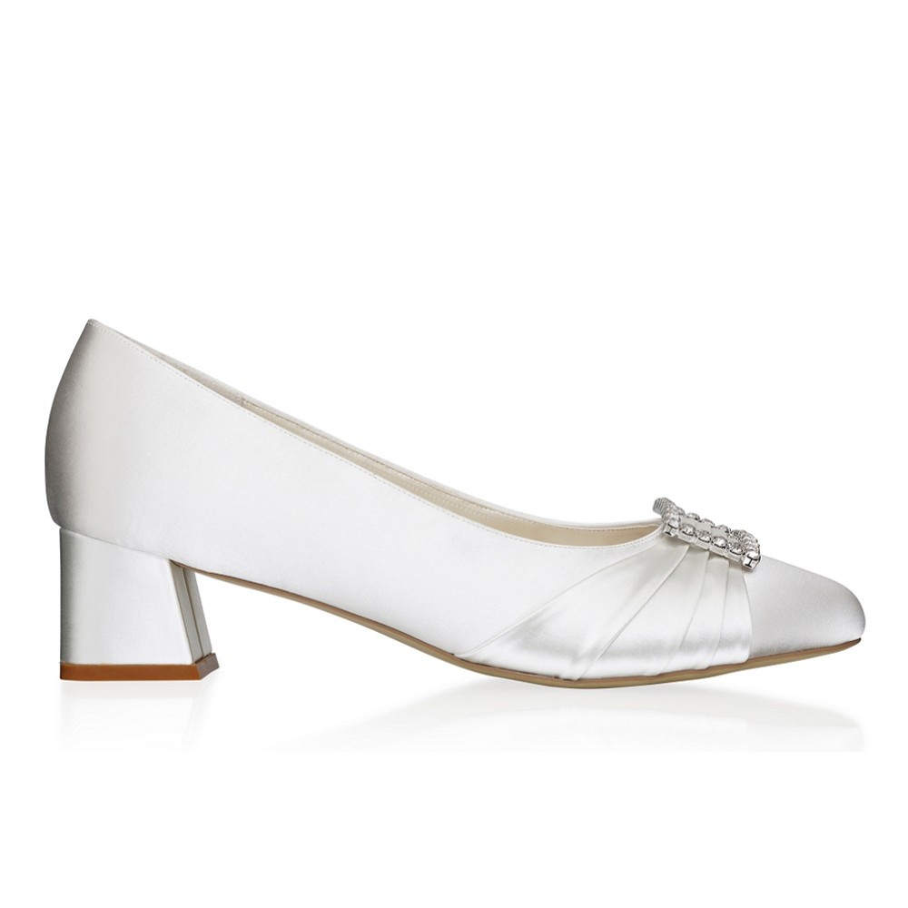 Photograph: Paradox London Brittney Ivory Satin Wide Fit Low Block Heel Court Shoes