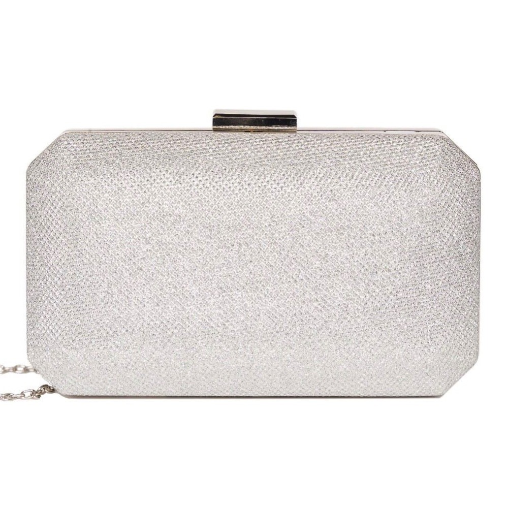 Paradox London Dulcie Silver Glitter Box Clutch Bag