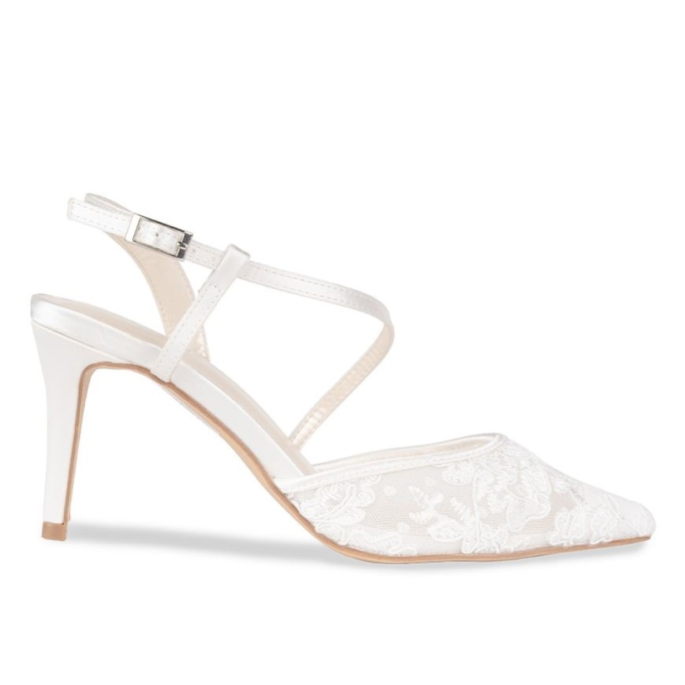 Photograph of Paradox London Flora Ivory Mesh Lace Open Court Shoes