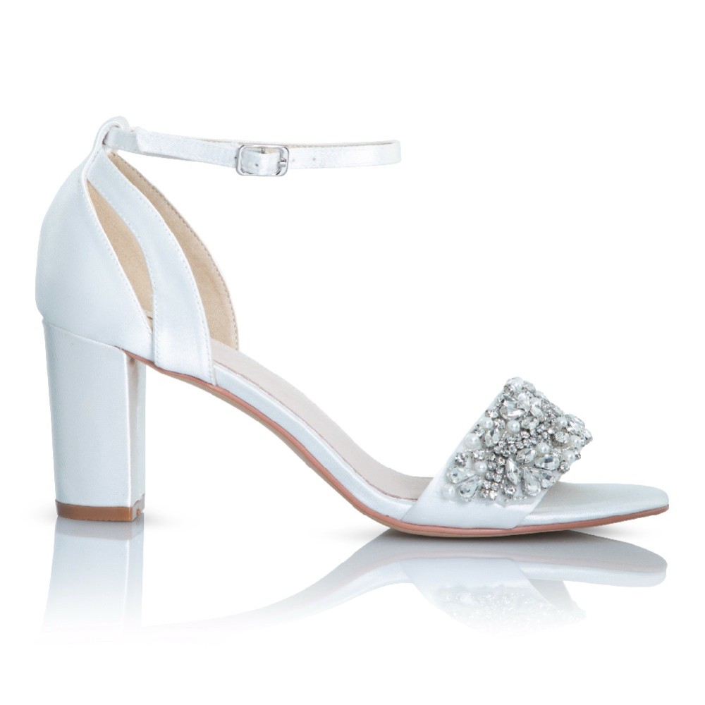 Photograph of Perfect Bridal Alexa Ivory Satin Embellished Block Heel Sandals