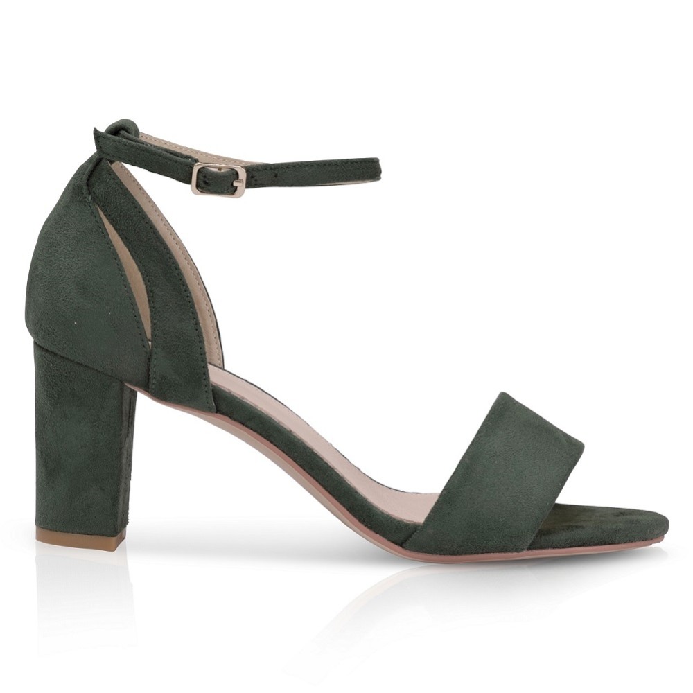 Photograph of Perfect Bridal Andrea Forest Green Suede Block Heel Ankle Strap Sandals