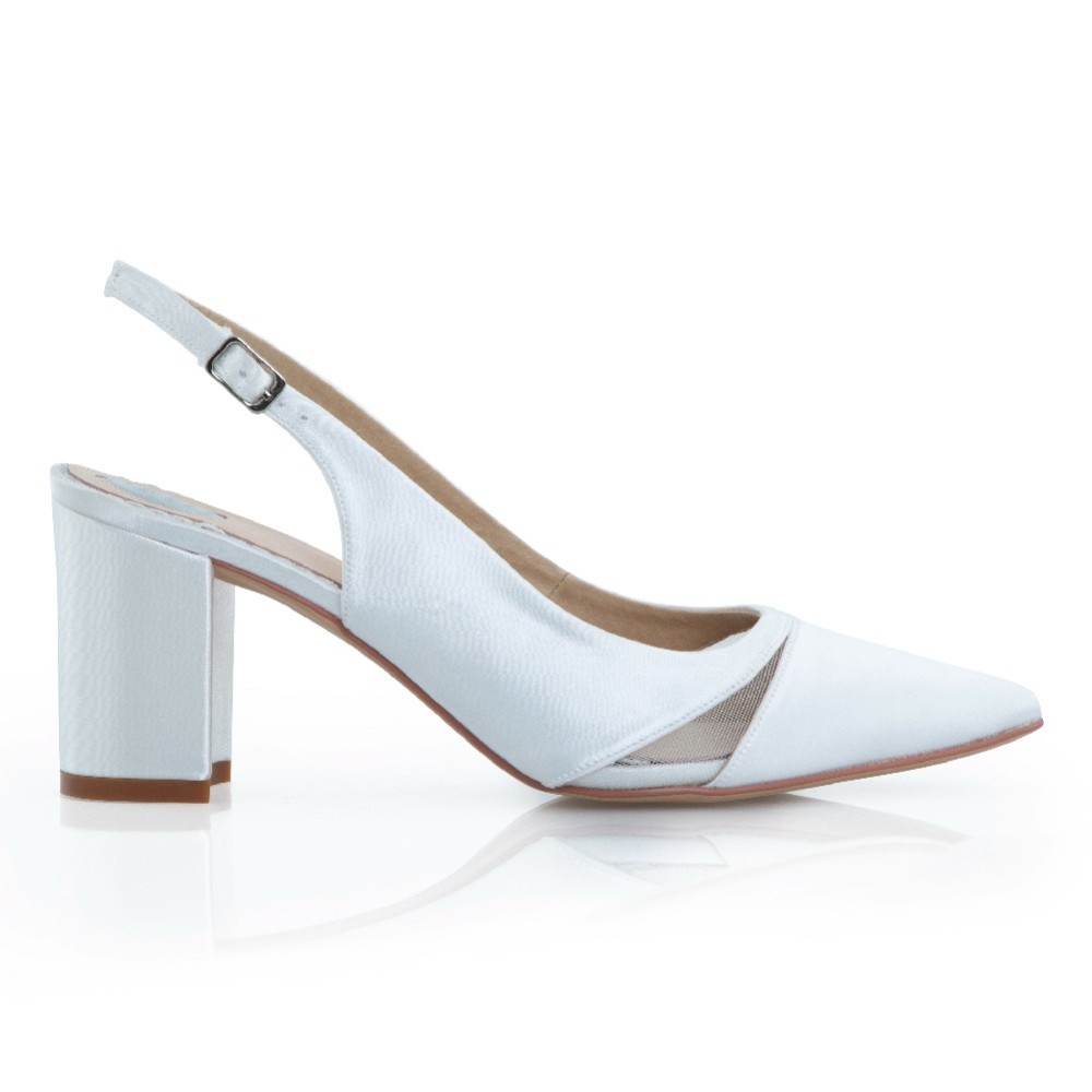 Photograph of Perfect Bridal Brooke Dyeable Ivory Satin and Mesh Slingback Block Heels