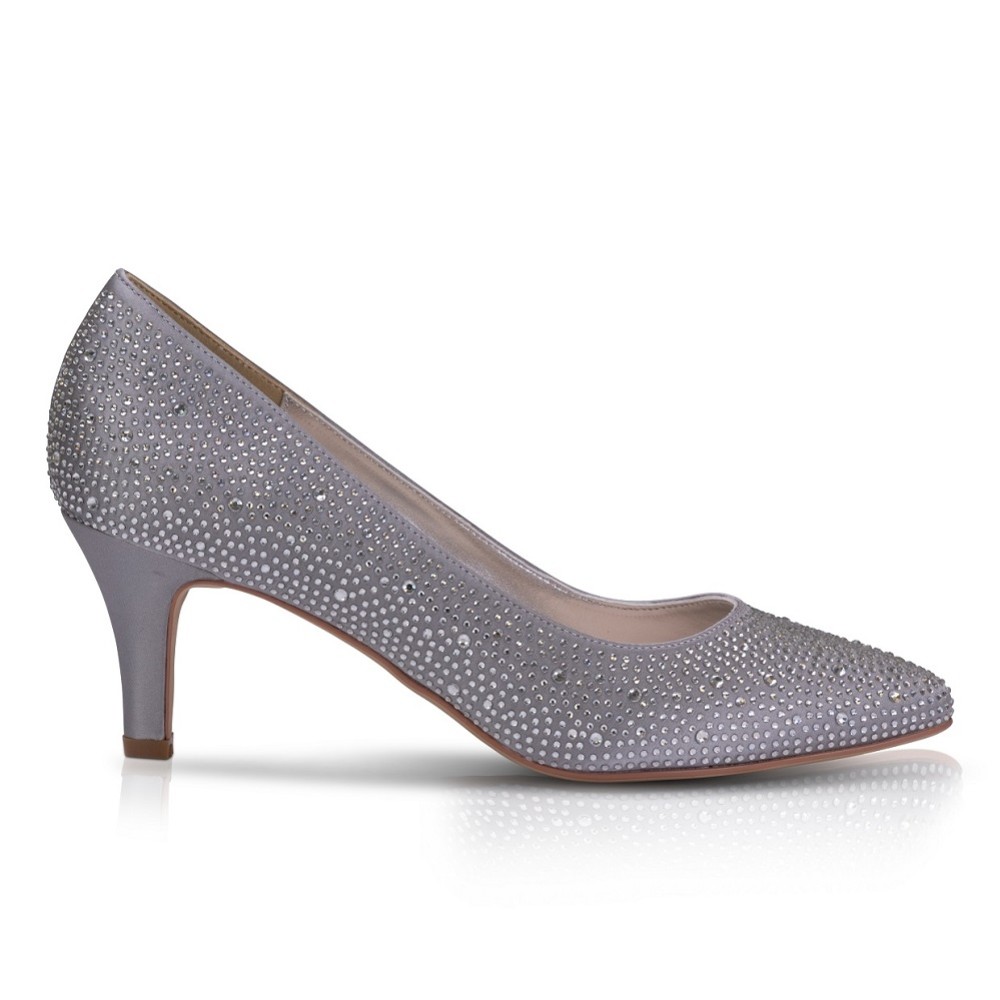Photograph of Perfect Bridal Calypso Silver Crystal Embellished Mid Heel Court Shoes
