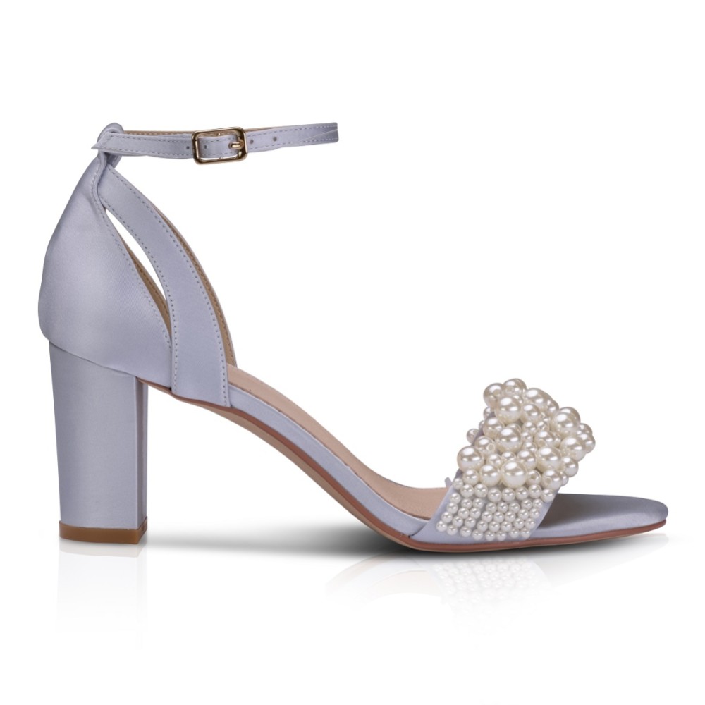 Photograph of Perfect Bridal Carrie Blue Satin Pearl Block Heel Sandals
