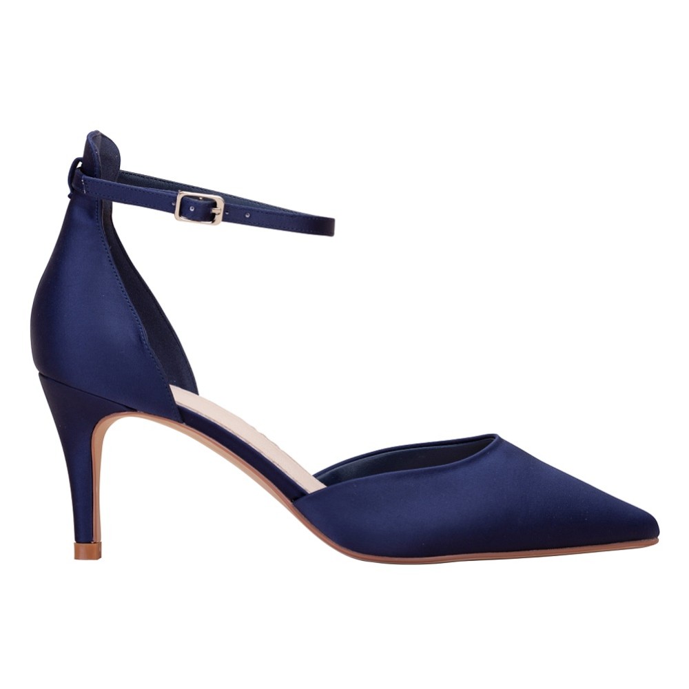 Daniella Midnight Navy Satin Mid Heel Ankle Strap Court Shoes