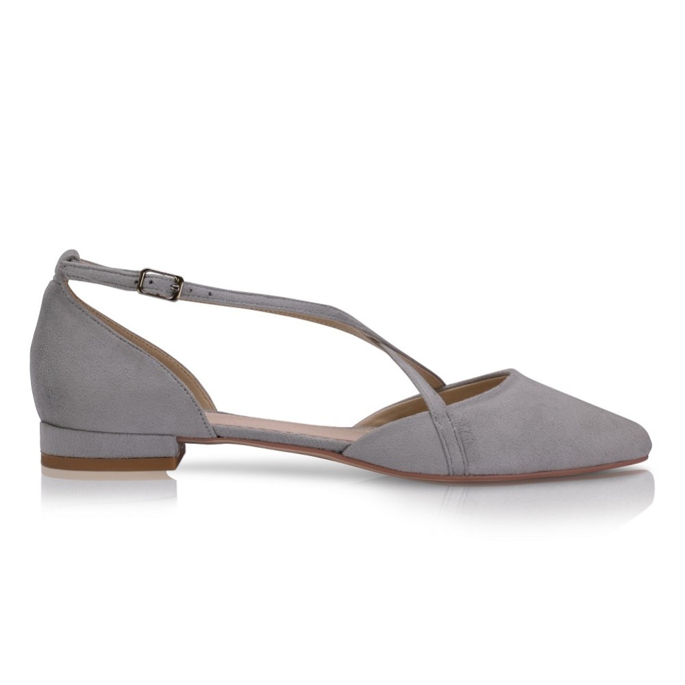 Photograph of Perfect Bridal Davina Stone Suede Cross Strap Pointed Ballet Flats