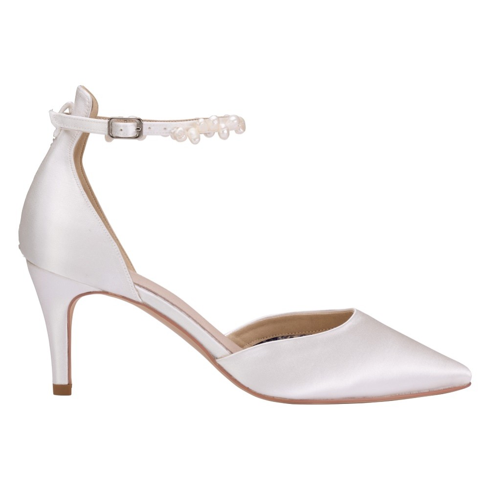 Perfect Bridal Ella Mid Dyeable Ivory Satin Keshi Pearl Ankle Strap Court Shoes