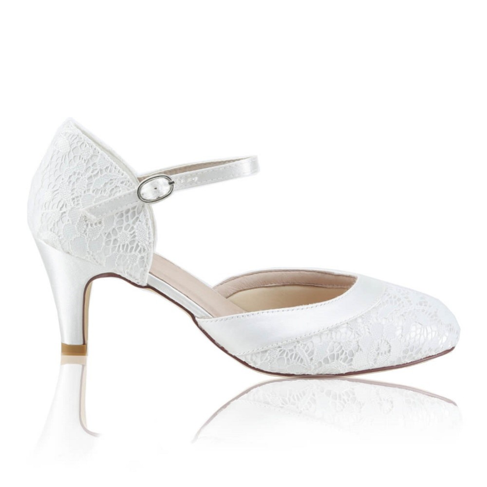 Perfect Bridal Elsa Dyeable Ivory Lace Ankle Strap Wedding Shoes (Wide Fit)