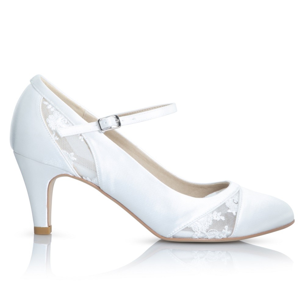 Perfect Bridal Faye Dyeable Ivory Satin and Lace Mary Jane Shoes