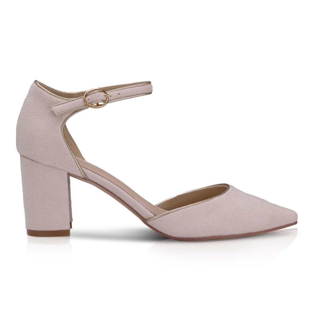 Photograph of Perfect Bridal Freya Blush Suede Two Part Block Heel Court Shoes