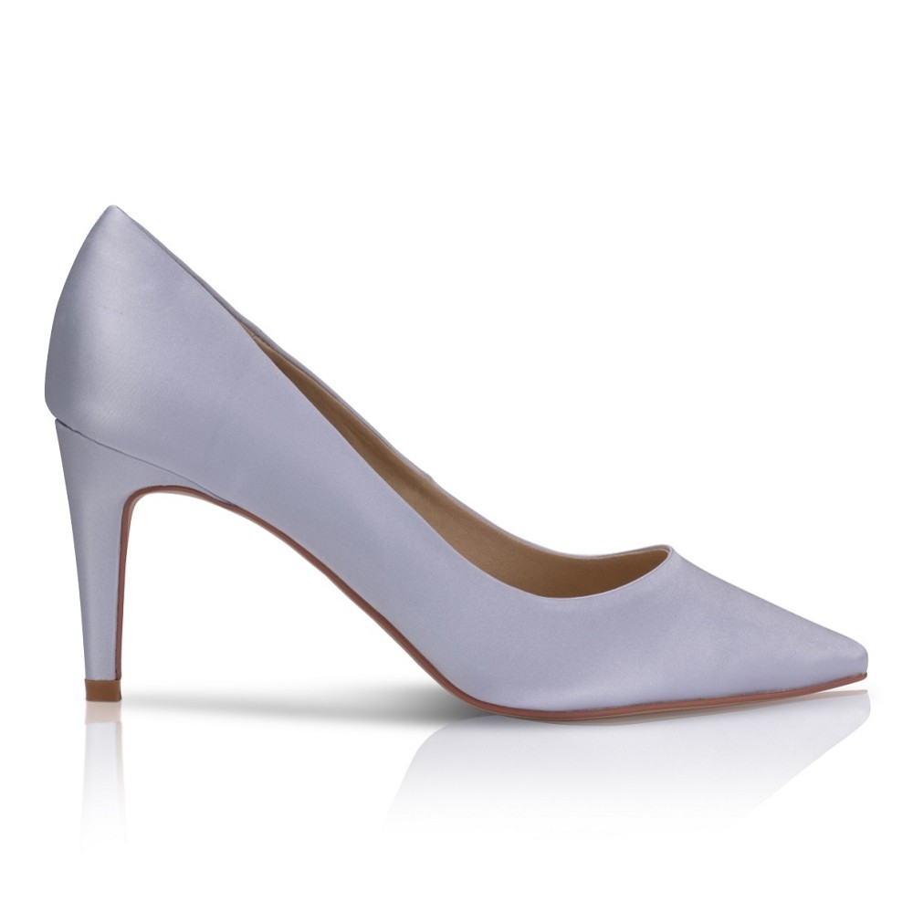 Photograph of Perfect Bridal Rachel Blue Satin Mid Heel Pointed Court Shoes