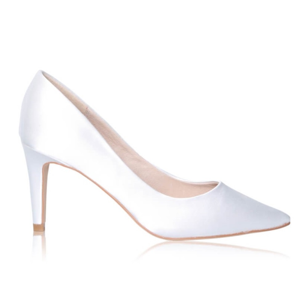 Photograph: Perfect Bridal Rachel Dyeable Ivory Satin Mid Heel Pointed Court Shoes