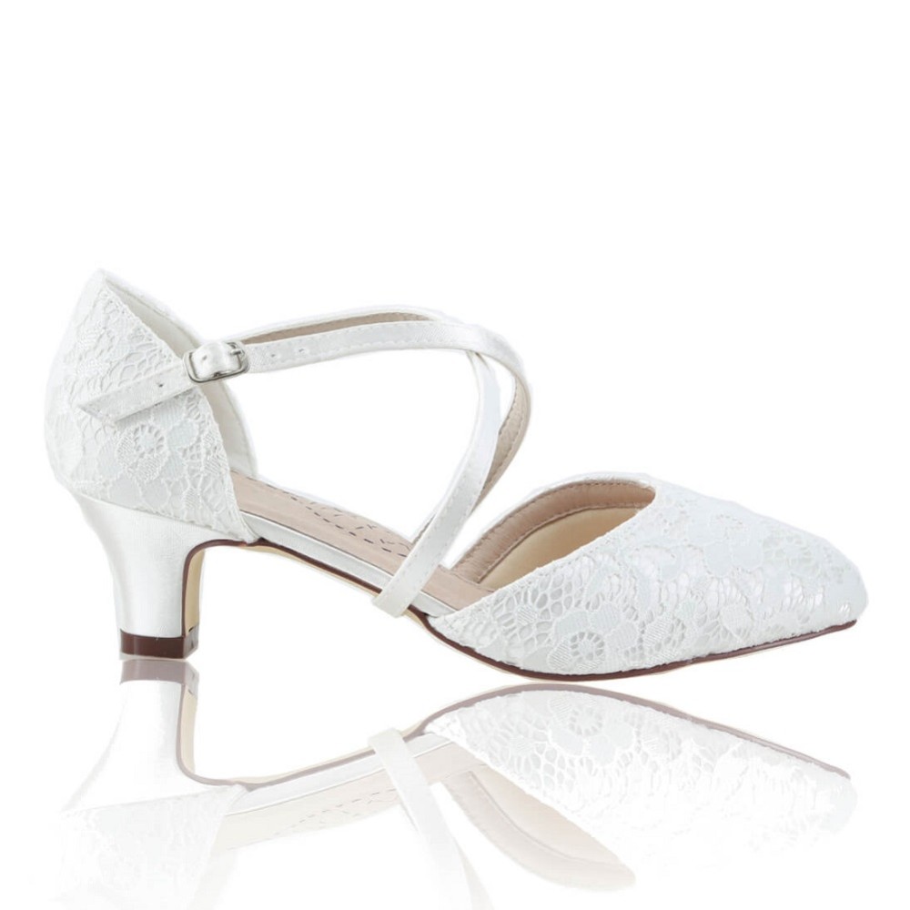 Photograph of Perfect Bridal Renate Dyeable Ivory Lace Low Heel Courts with Crossover Straps
