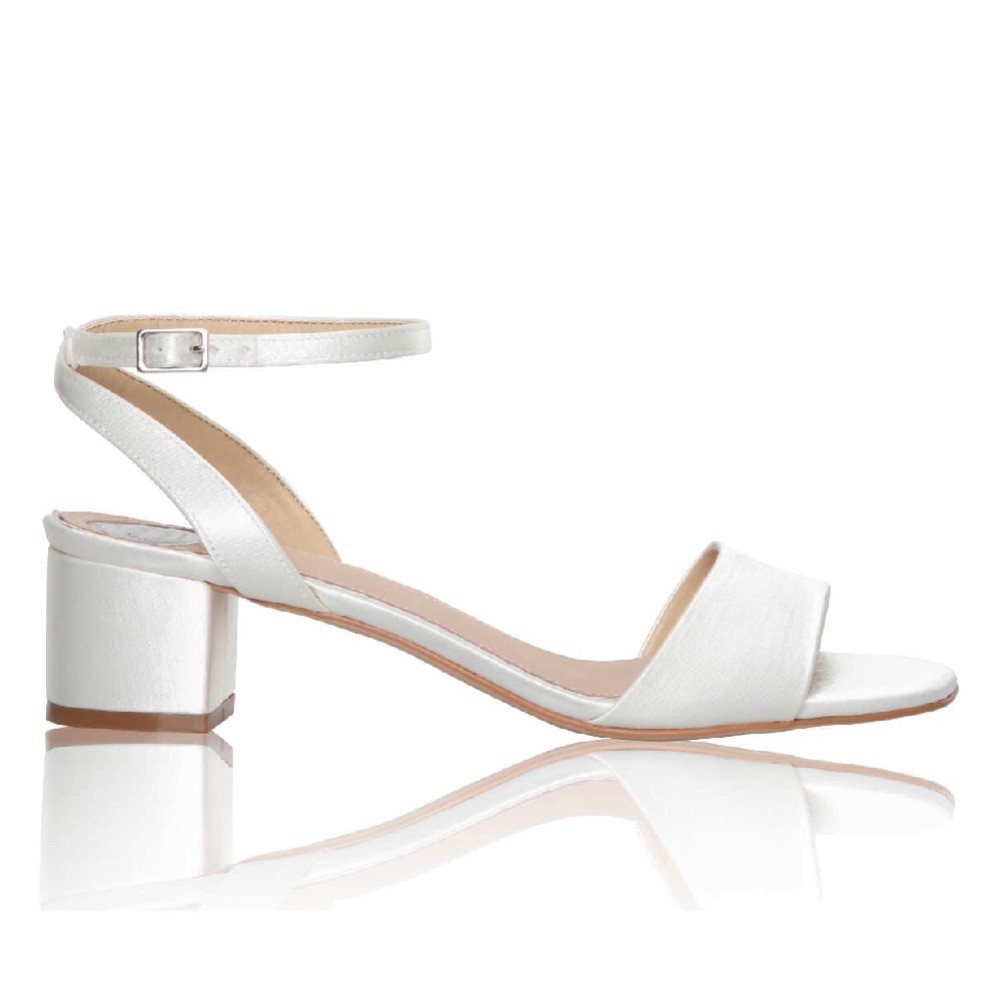 Perfect Bridal Riley Dyeable Ivory Satin Low Block Heel Sandals