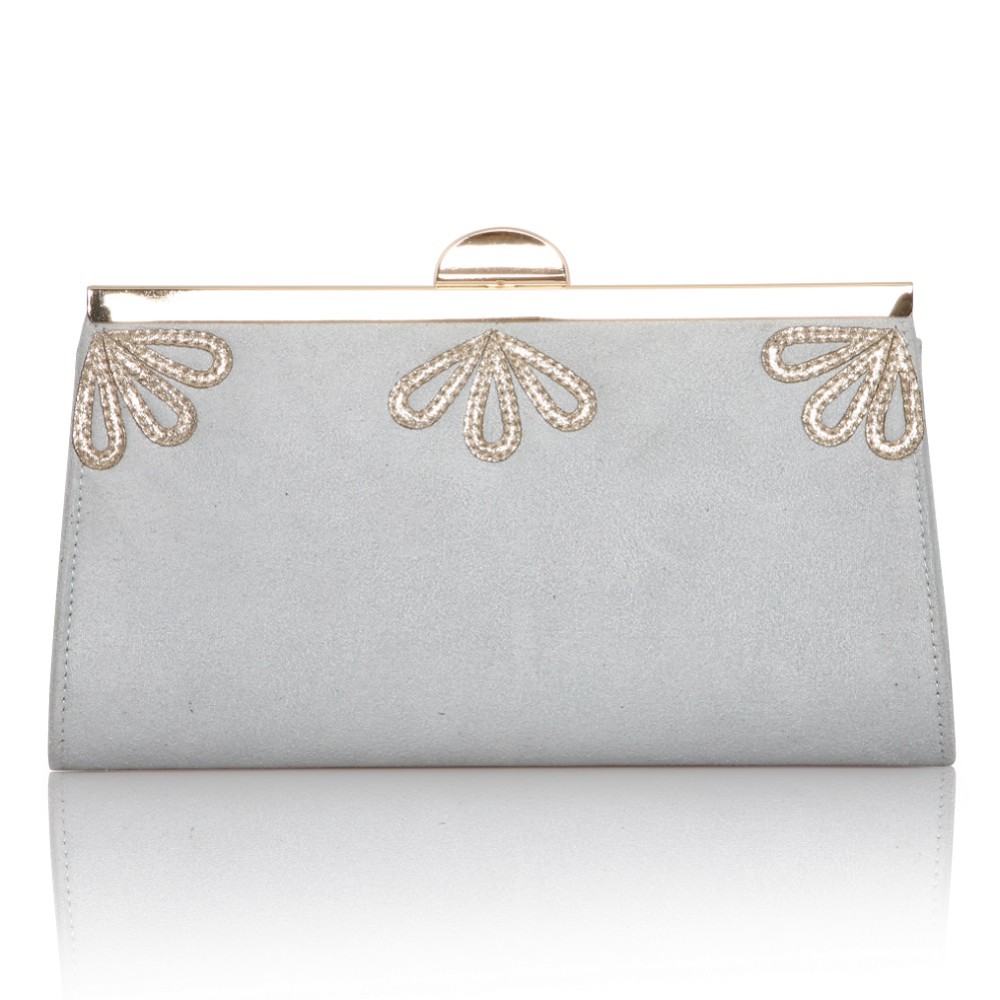 Photograph of Perfect Bridal Sage Pearl Grey and Gold Shimmer Clutch Bag
