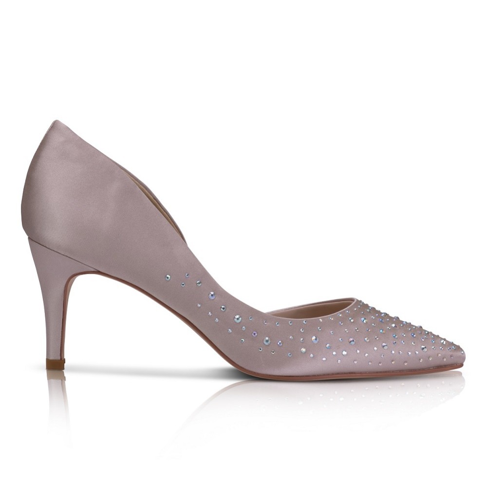 Photograph: Perfect Bridal Sienna Taupe Satin Crystal Open Waist Pointed Courts