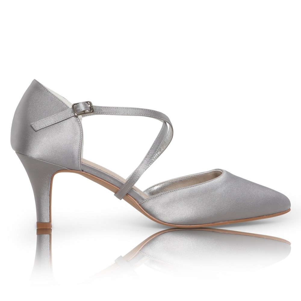 Photograph: Perfect Bridal Sonya Silver Satin Mid Heel Courts with Crossover Straps