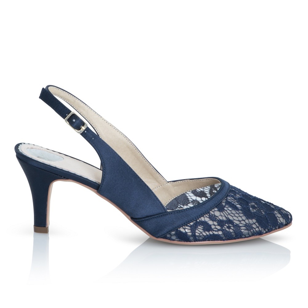 Photograph of Perfect Bridal Vera Navy Lace and Satin Slingback Shoes