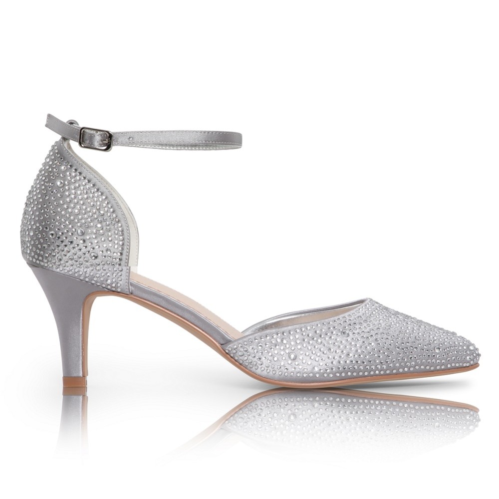 Photograph of Perfect Bridal Xena Silver Crystal Embellished Ankle Strap Court Shoes