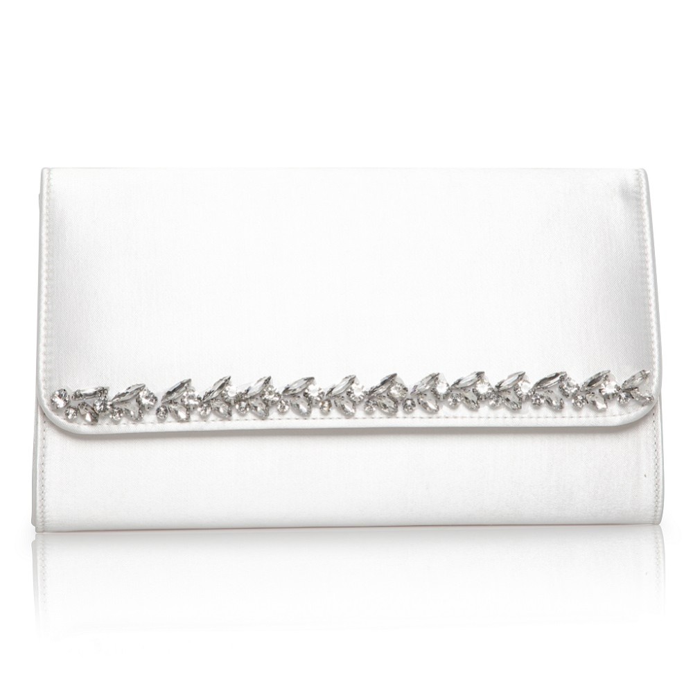 Photograph of Perfect Bridal Yvette Dyeable Ivory Satin and Crystal Clutch Bag