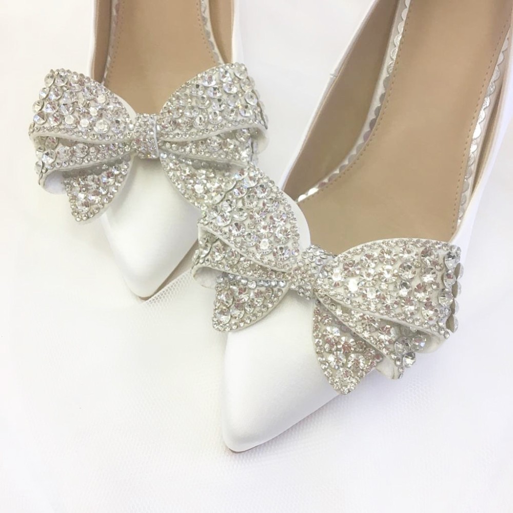 Photograph of Perfect Bridal Zinnia Crystal Embellished Large Bow Shoe Clips