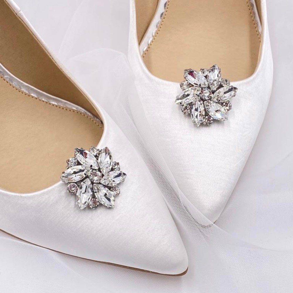 Photograph of Petal Silver Crystal Flower Shoe Clips