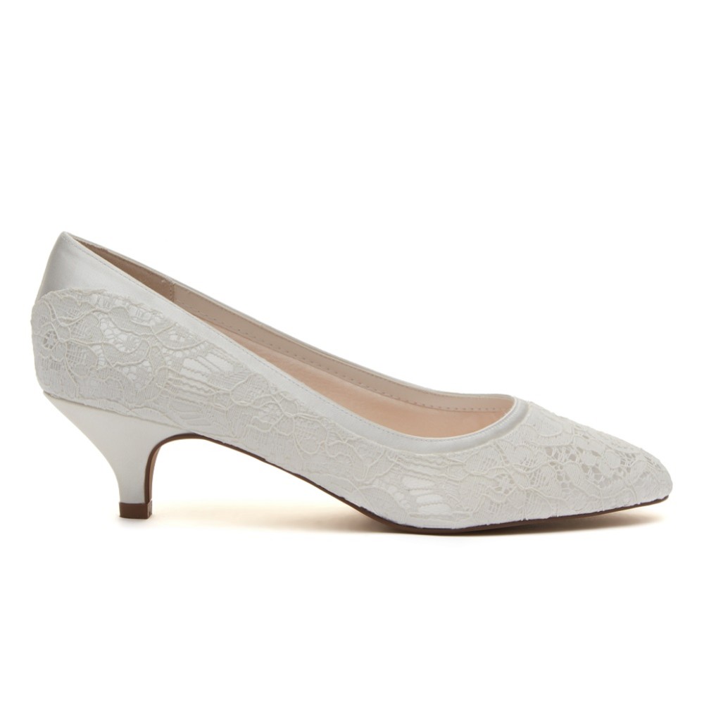 Rainbow Club Bobbie Dyeable Ivory Lace Low Heel Court Shoes