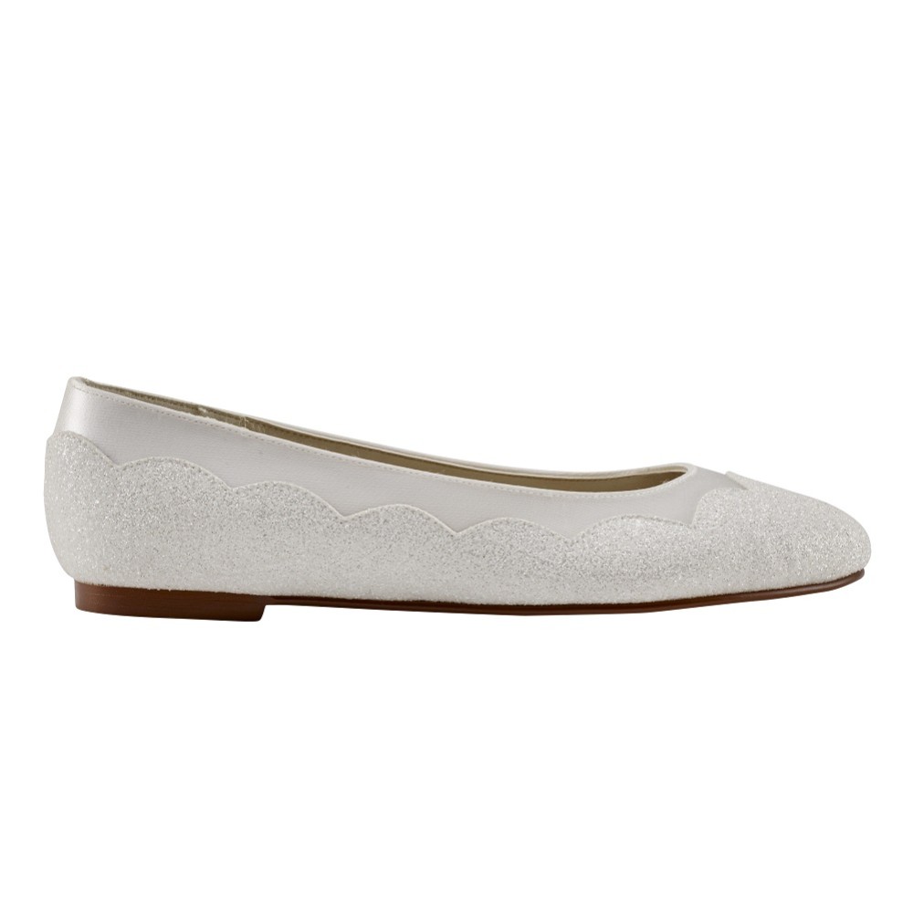 Photograph of Rainbow Club Cecily Ivory Satin and Glitter Flat Ballet Pumps