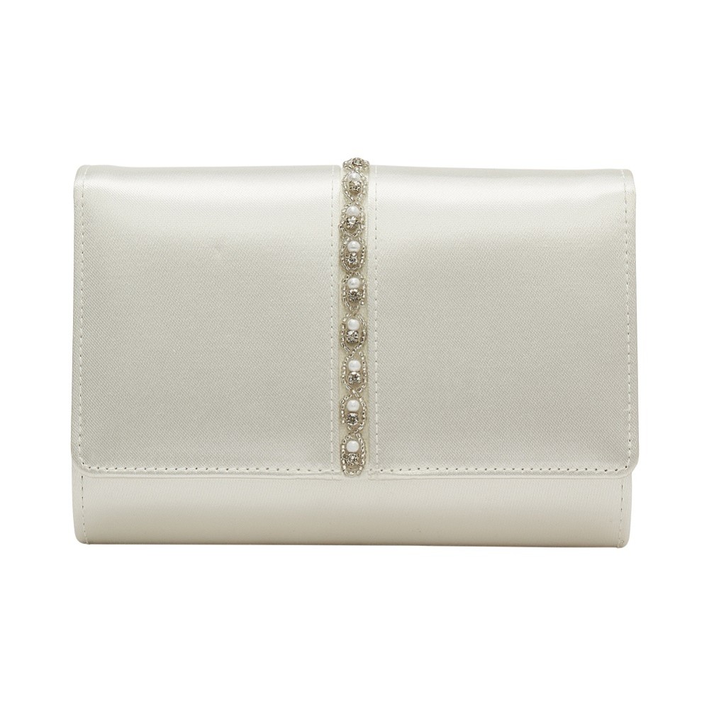 Photograph of Rainbow Club Claudia Dyeable Ivory Satin Embellished Clutch Bag