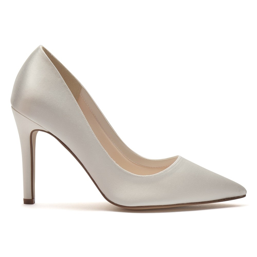 Photograph of Rainbow Club Coco Dyeable Ivory Satin Pointed Court Shoes