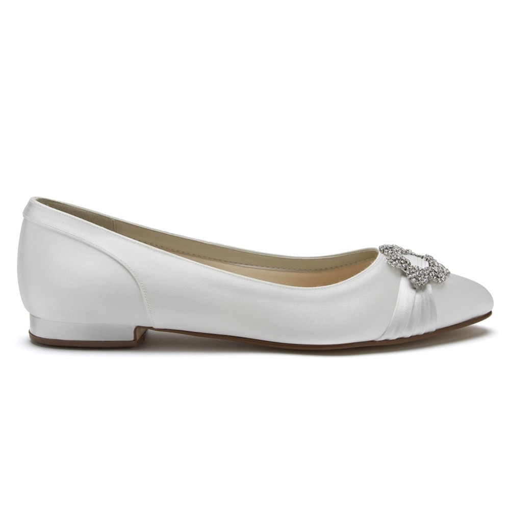 Photograph of Rainbow Club Dulcie Dyeable Ivory Satin Pumps with Crystal Brooch