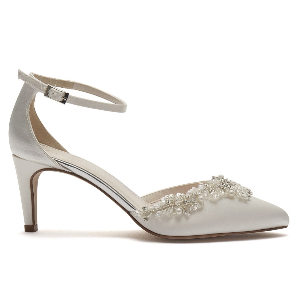 Photograph of Rainbow Club Flori Ivory Satin Embellished Ankle Strap Shoes