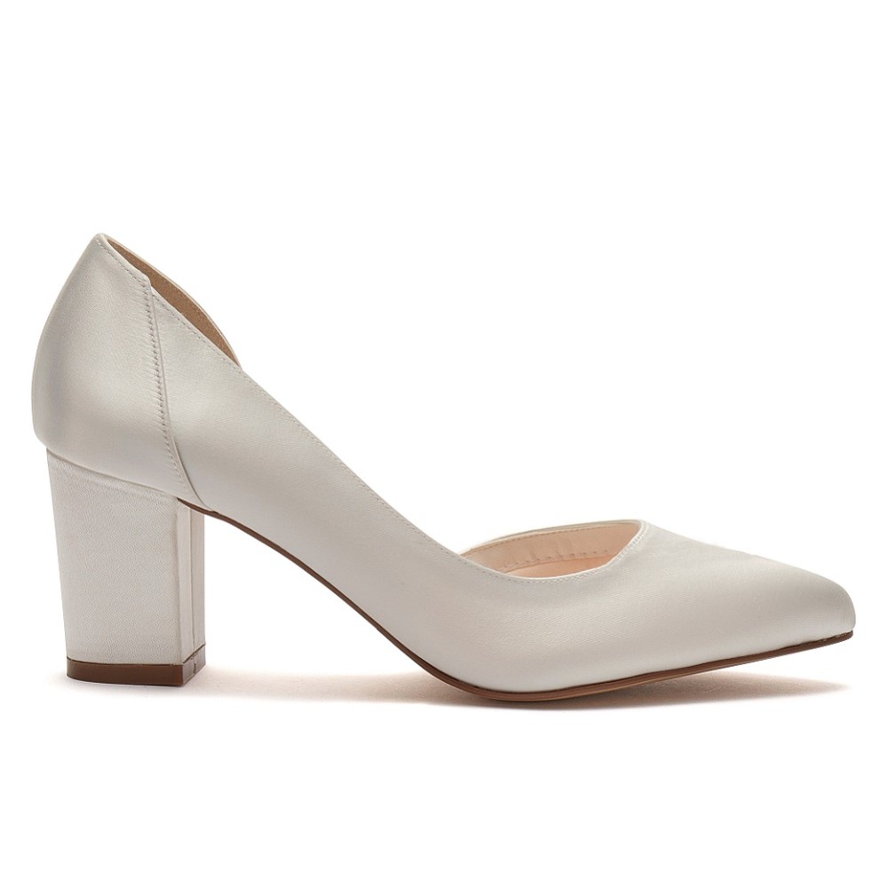 Photograph of Rainbow Club Harriet Dyeable Ivory Satin Block Heel Court Shoes